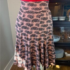 Effie’s Heart Vintage Bicycle Print Skirt Pink Black Cotton Stretch Size S
